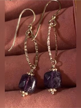 Hammered Sterling Oval with purple gem earrings